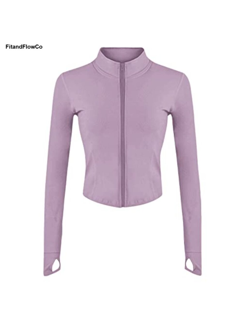 Cropped Slim Fit Workout Jacket Full Zip Thumb Holes Athletic